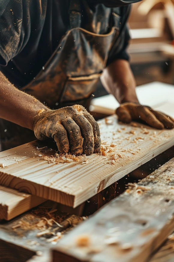 Carpintero puliendo madera. Armarisimo